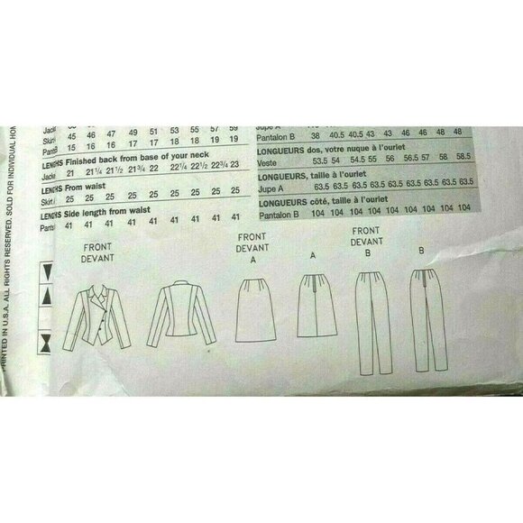 Sewing Pattern Vogue Woman  7772 Misses Jacket Skirt Pants Plus Sizes 20-24 U/C - Picture 5 of 6